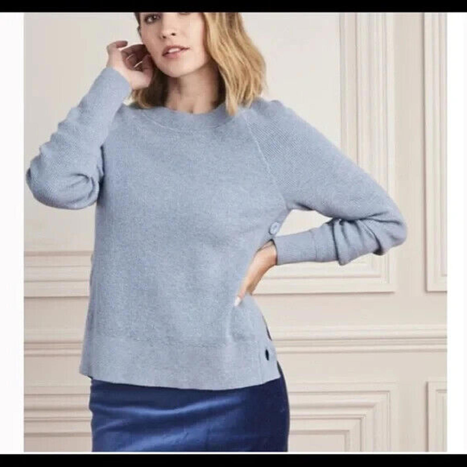 Stella & Dot Pullover Light Blue Side Button Long Sleeve Sweater Size S Nwt